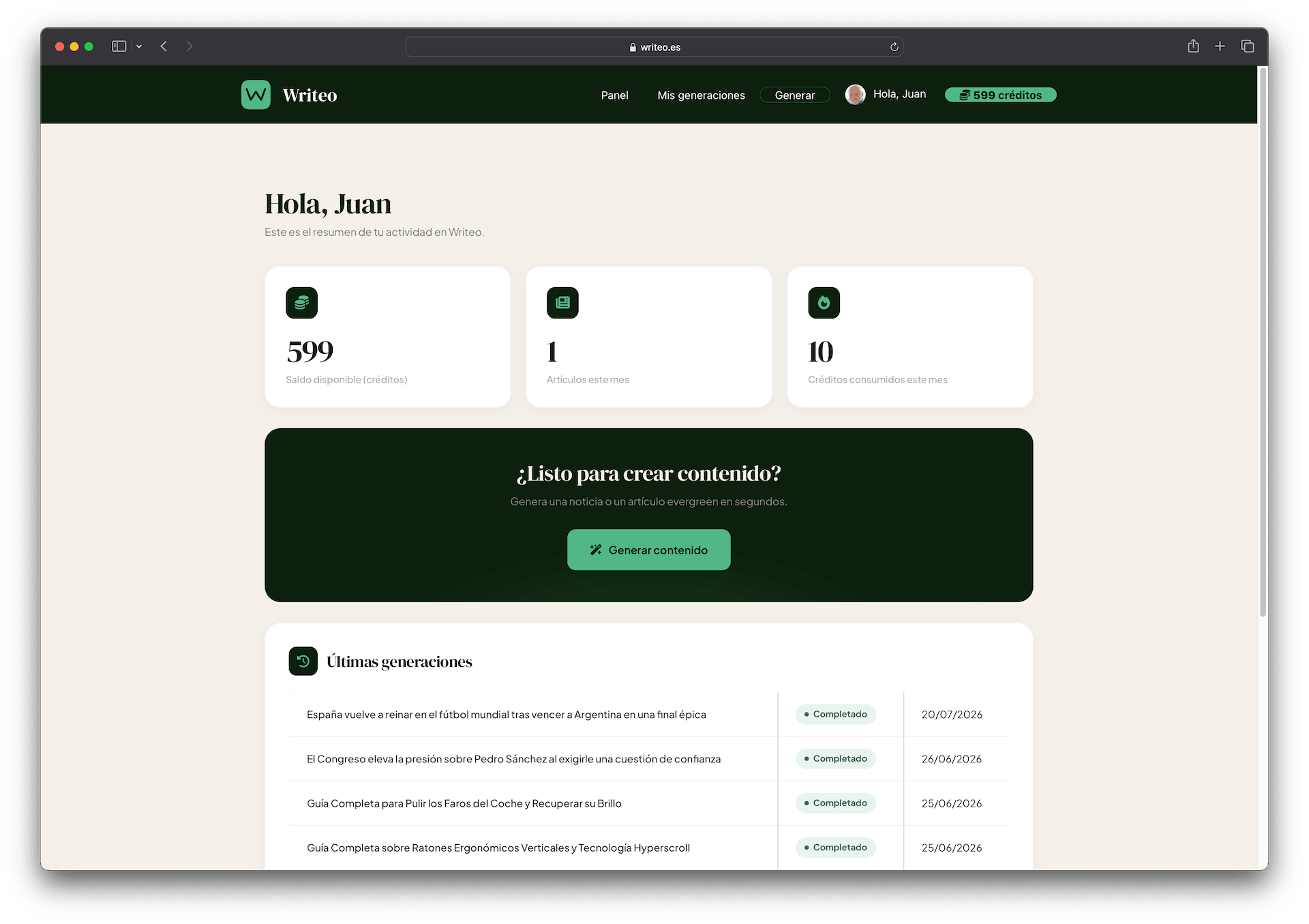 Panel de Writeo